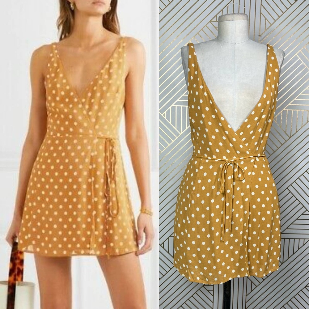 Reformation Anchorage Polka-Dot Wrap Dress in Yellow Size US Small